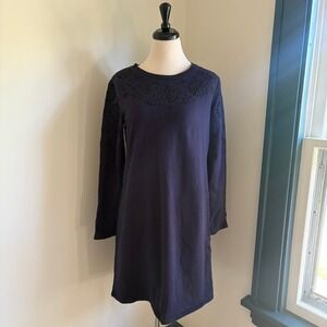 Boden Long Sleeve Dress with Embroidered Eyelet‎ Details Women's 8 Navy Casual